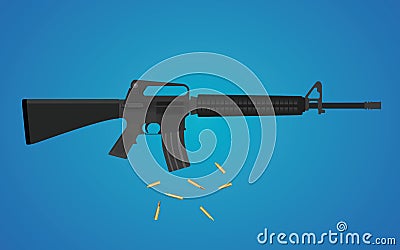 M16 riffle gun with ammunition shell Vector Illustration