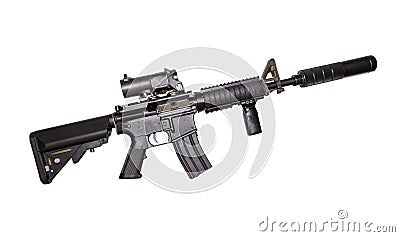 M15A4 Rifle Isolated on White Background. Rifle of the Armed Forces. Assault Rifle. Military Gun Stock Photo