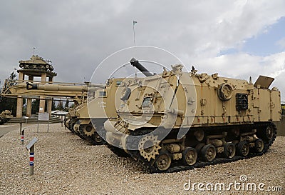 M50 Sherman self-propelled gun,modified versions of the American M4 Sherman tank, on display Editorial Stock Photo