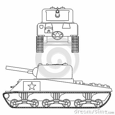 M4 sherman tank. Outline only. Vector Illustration