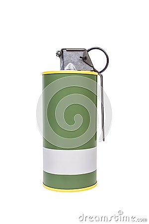 M18 Smoke Yellow explosive model, weapon army,standard timed fuze hand grenade on white background Stock Photo