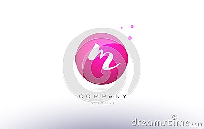 m sphere pink 3d hand written alphabet letter logo Vector Illustration