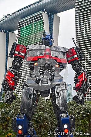 Optimus Prime Transformers Statue at Gardens by the Bay, Singapore Editorial Stock Photo