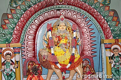 Maa durga indian hindu goddess sitting on the lion Stock Photo