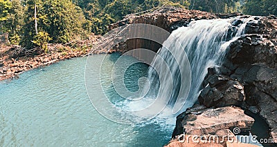 Maak Ngaew waterfall. Panorama. Laos landscape. Stock Photo