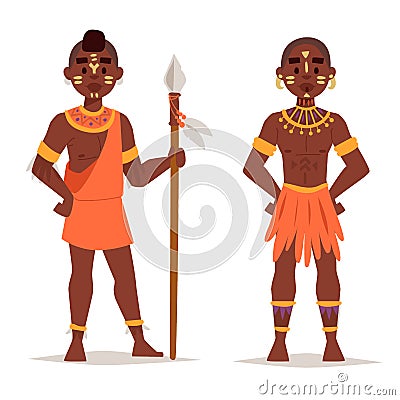 Maasai african people in traditional clothing happy person families vector illustration. Vector Illustration