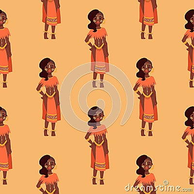 Maasai african people in traditional clothing happy person background seamless pattern families vector illustration. Vector Illustration