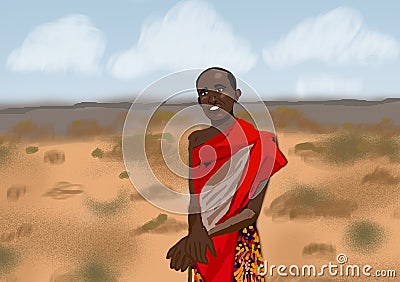 Maasai man computer generated illustration Cartoon Illustration