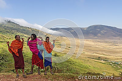 Masai shepherds near Ngorongoro crater, Tanzania Editorial Stock Photo