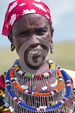 Maasai tribe woman with traditional piercings and beadwork Editorial Stock Photo