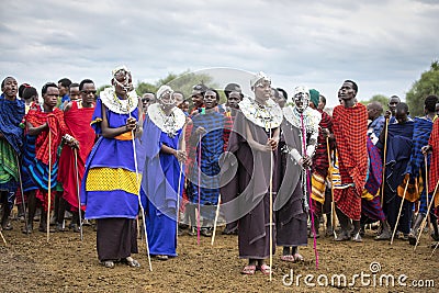 Maasai woman in traditional clothing, dressed up for a party Editorial Stock Photo