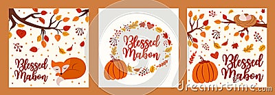 Mabon autumn greeting cards set. vector illustration Vector Illustration