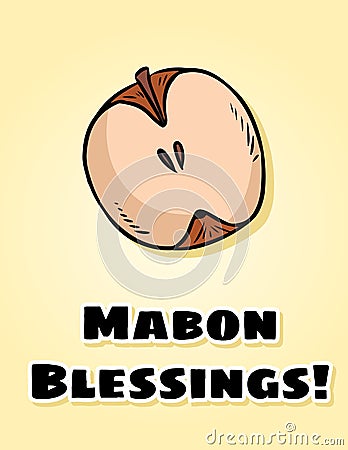 Mabon Blessings fall pagan holiday apple postcard. Autumn harvest celebration greetings flyer Vector Illustration