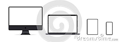 Mac display, Macbook, ipad and iphone icon. Neumorphic UI UX white user interface web button. Neumorphism. Kiev, Ukraine - April, Vector Illustration