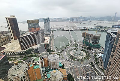 Macao China Big Bay Area MGM Wynn Boc Lisboa Hotel Zhuhai Aerial View Canton Guangdong Macau Landscape Coastline Urban Planning Editorial Stock Photo
