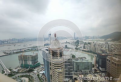 Macao China Big Bay Area MGM Wynn Boc Lisboa Hotel Zhuhai Aerial View Canton Guangdong Macau Landscape Coastline Urban Planning Editorial Stock Photo