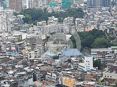 Portuguese Cathedral Macao China Ruins of St. Paul Zhuhai Aerial View Canton Guangdong Greater Bay Macau Landscape Urban Planning Editorial Stock Photo