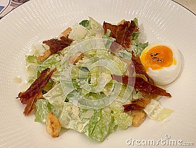 Macao China Galaxy Resort Hotel Cafe de Paris Monte Carlo Macau French Restaurant Caesar Salad Bacon Egg Stylish Fine Dining Stock Photo