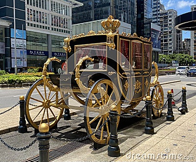 Macao China Macau Emperor Hotel Antique Imperial Kingdom Empire Golden Royal Horse Carriage Classic Coach Transportation Vehicle Editorial Stock Photo