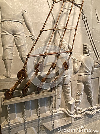 Macao China Navigation History Mural Macau Heritage Navigation Portuguese Sailor Vessel Boat Model Macau Maritime Museum Editorial Stock Photo