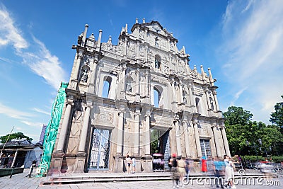 Macao, China - October 16, 2019: Front close up view of The Ruins of Saint Paul`s Ruinas de Sao Paulo in Macau Macao city wit Editorial Stock Photo