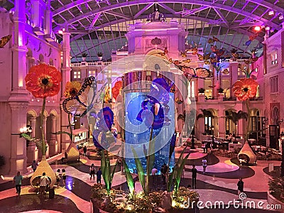 Macao Entertainment Macau Mgm Garden Indoor Nature Butterflies Flower Giant Props Theatre Music Theater Arts Decoration Stock Photo