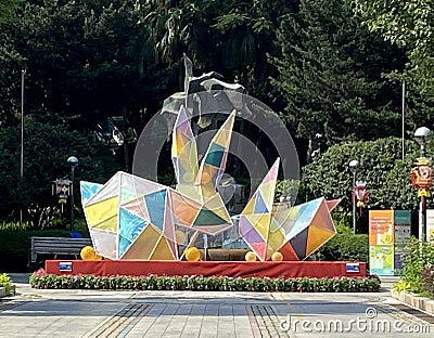 Macao Mid Autumn Festival Rabbits Decoration Geometry Rabbit Lantern Macau Camoes Garden Display Outdoor Exhibition Lifestyle Editorial Stock Photo