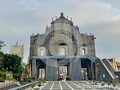 Portuguese Cathedral Macao Ruins of St. Paul Facade Cultural World Heritage Conservation Historic Centre of Macau Rear Perspective Editorial Stock Photo
