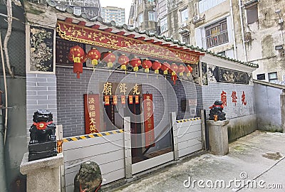 Macao Sin Fong Temple Buddha China Macau Chinese Traditional Religious Architecture Interior Design Painting Mural. Editorial Stock Photo