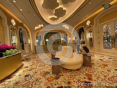 Macao Wing Lei Palace Dim Sum Restaurant Carpet Macau Cotai Wynn Palace Hotel Resort Interior Design Art Deco Luxury Lifestyle Editorial Stock Photo