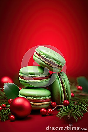Macaron cookies stack. Christmas dessert. Ai generative Stock Photo