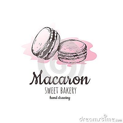 Macaron, macaroon almond cakes, macaron sketch. Vector Illustration