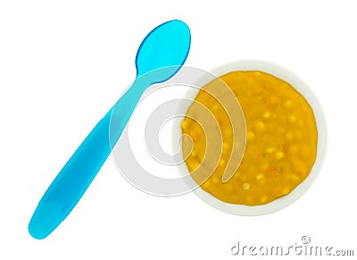 Macaroni and cheese baby food in a white bowl Stock Photo