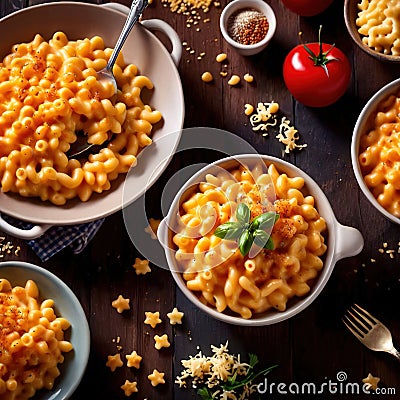 Macaroni and cheese, creamy pasta comfort food home cooking dish Stock Photo