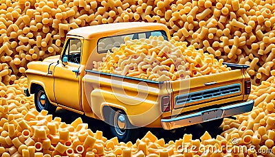 Macaroni cheese full pickup truck load farm food harvest cartoon Cartoon Illustration