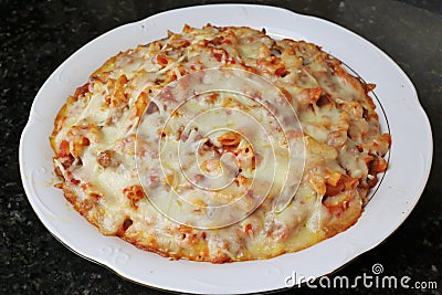 Macaroni with tomato meat and cheese