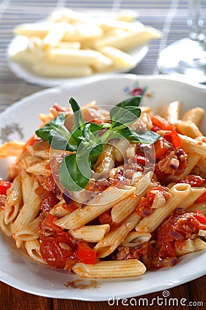 Macaroni with tune and tomatoe Stock Photo