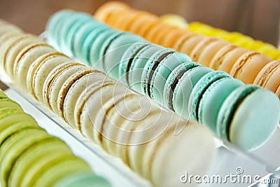 Macarons. Close Up Of Colorful Cookies In Pastry Shop Stock Photo