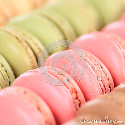 Macarons macaroons closeup square cookies dessert from France Stock Photo