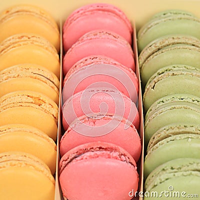 Macarons macaroons cookies dessert in a box square from France Stock Photo