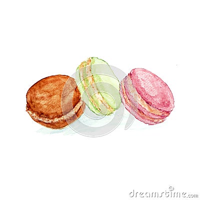 Macaroon cakes set. Watercolour Stock Photo