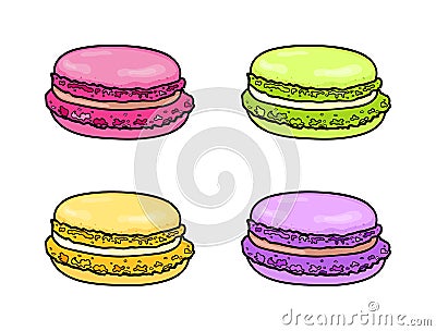 Macaroon set. French colorful macaron. Sweet almond dessert. Vector illustration Vector Illustration