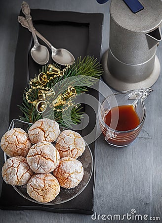 Macaroon snowy peaks and coofee Stock Photo