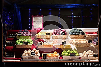 Macaroons are sold at the Christmas market of Vierzon (France) Stock Photo