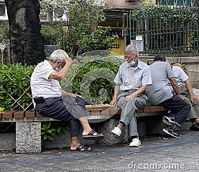 Macau Camoes Garden Chinese Locals Playing Chess Jardim LuÃ­s de CamÃµes Nature Outdoor Recreation Leisure Activity Macao Garden Editorial Stock Photo