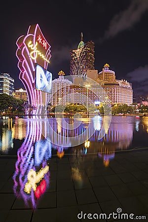 Wynn Casino and Grand Casino Lisboa in Macau Editorial Stock Photo
