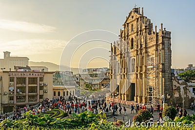 The main sight of Macau - Ruins of Saint Paul`s Church Editorial Stock Photo