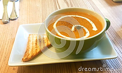 Macau Coffee Shop Macao Cafe Hot Pumpkin Soup Flour Bread Toast Stock Photo