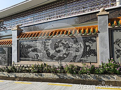 Macau Coloane Graveyard Chinese Rituals Twenty-four Filial Piety Classic Folk Stories Painting Wall Mural Cultural Heritage Arts Editorial Stock Photo