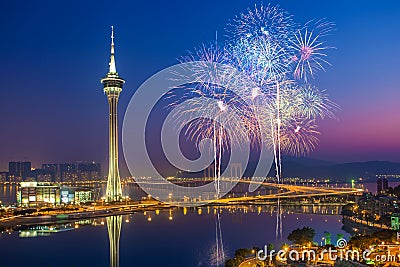 Macau Fireworks China Stock Photo